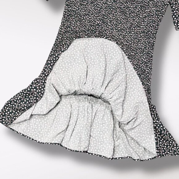 French Connection Smocked Puff Sleeve Floral Crepe Mini Dress Black Pink XS - Picture 10 of 11